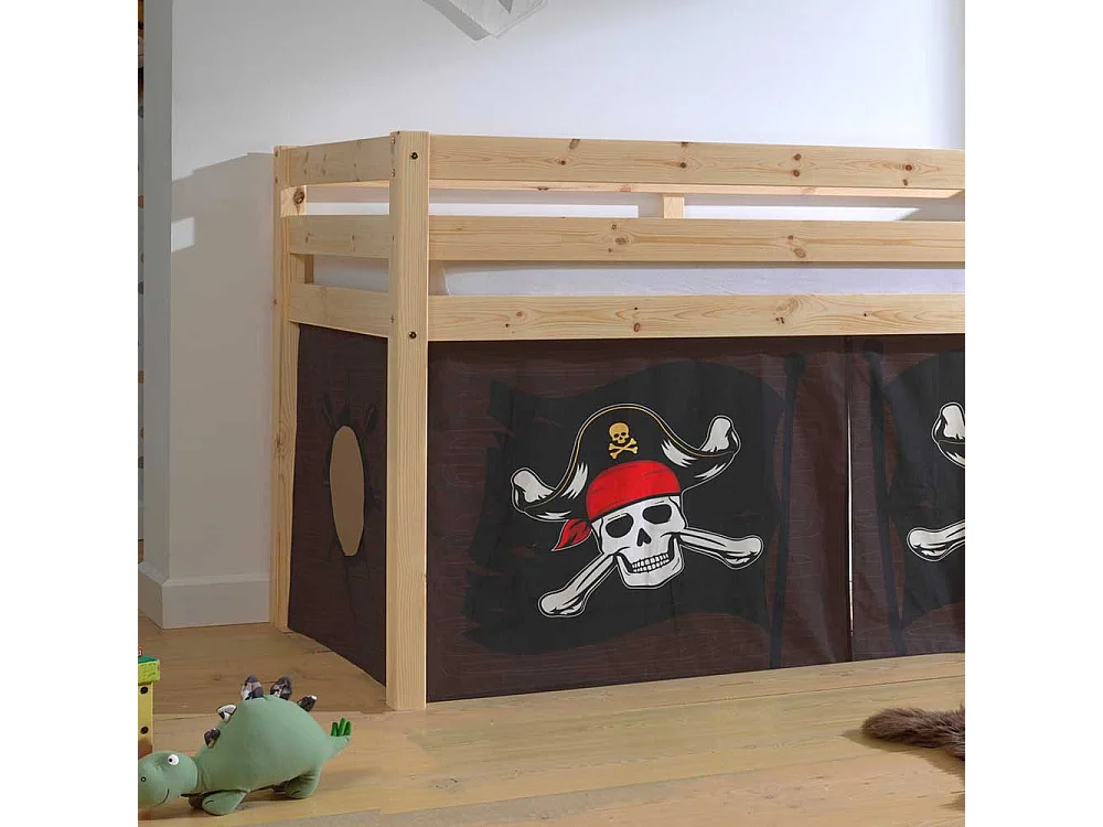 Piraten Bett aus Kiefer Massivholz lackiert Vorhang Set