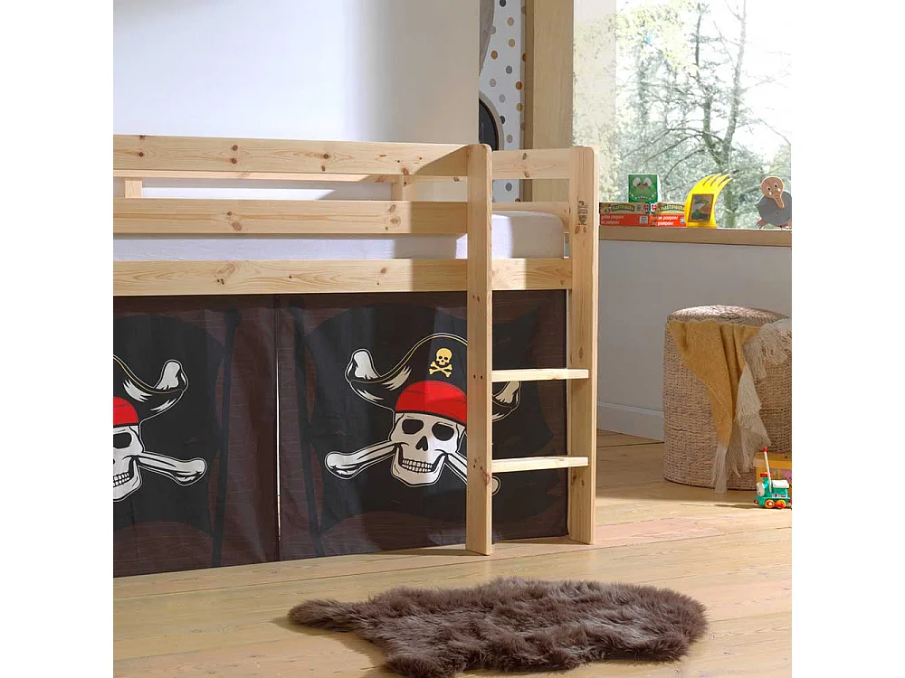 Piraten Bett aus Kiefer Massivholz lackiert Vorhang Set