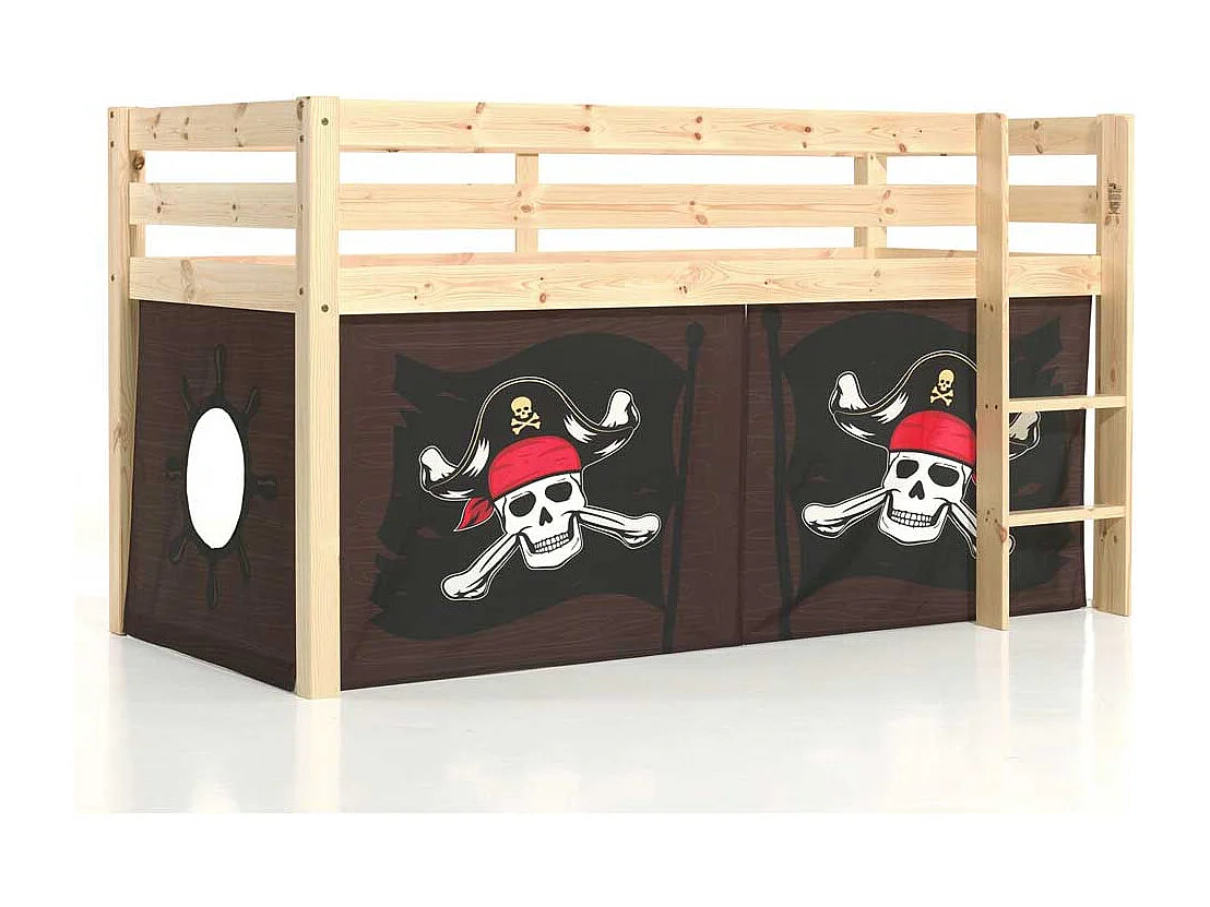 Piraten Bett aus Kiefer Massivholz lackiert Vorhang Set