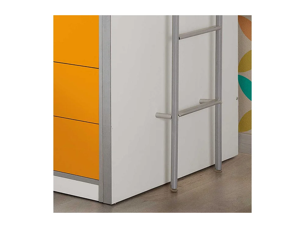 Kinderhochbett mit Schreibtischplatte Weiß