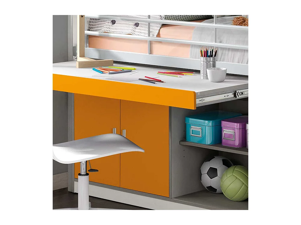 Kinderhochbett mit Schreibtischplatte Weiß