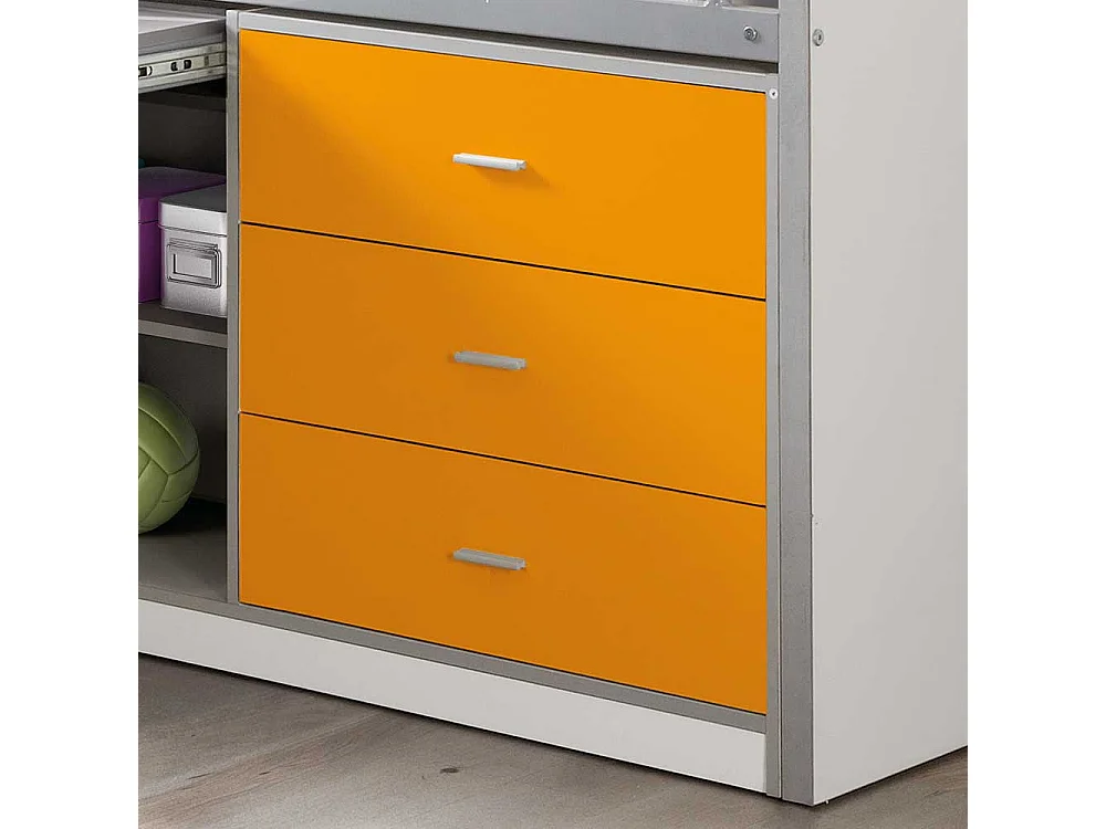 Kinderhochbett mit Schreibtischplatte Weiß