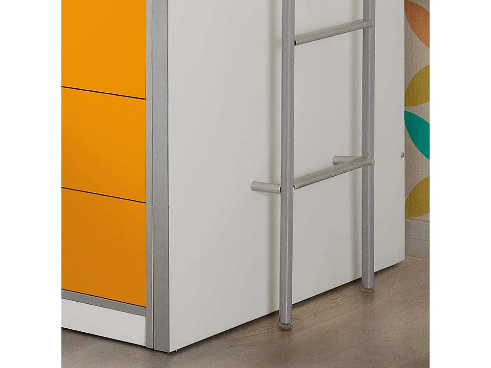 Kinderhochbett mit Schreibtischplatte Weiß