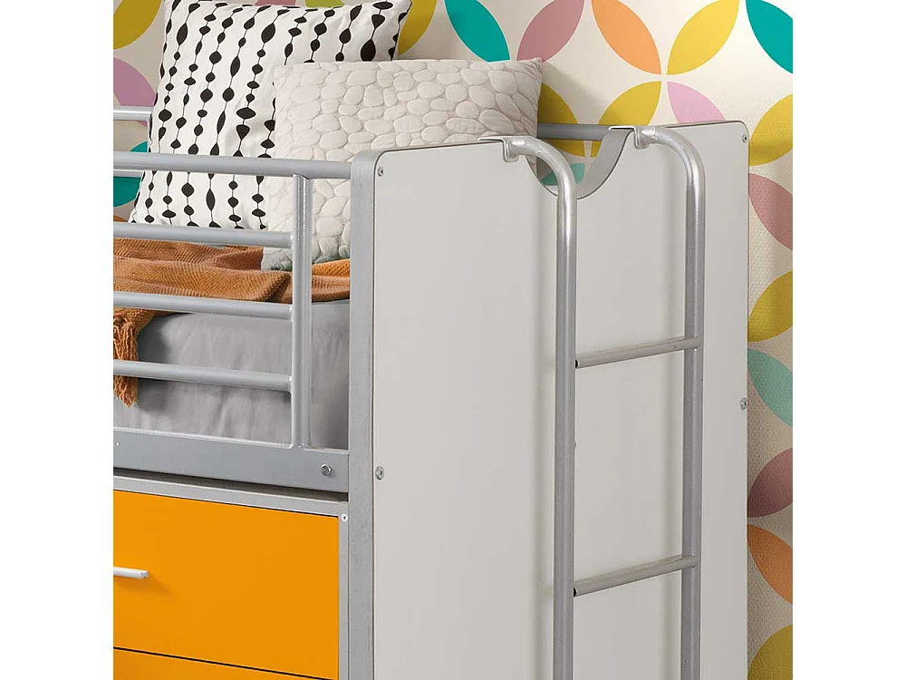 Kinderhochbett mit Schreibtischplatte Weiß