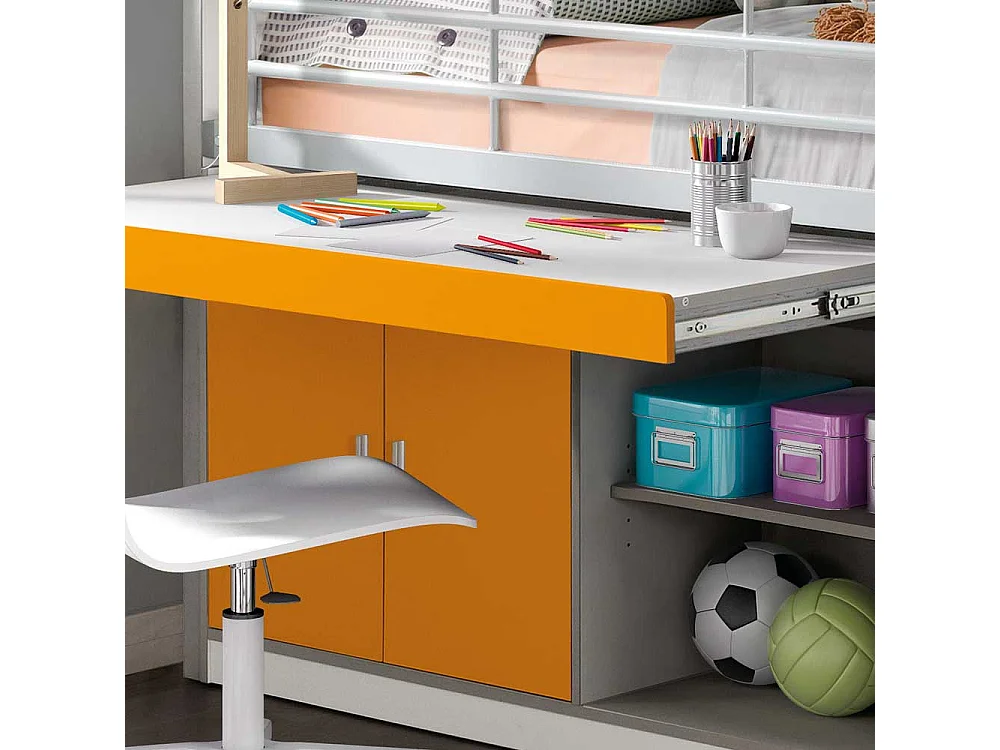 Kinderhochbett mit Schreibtischplatte Weiß