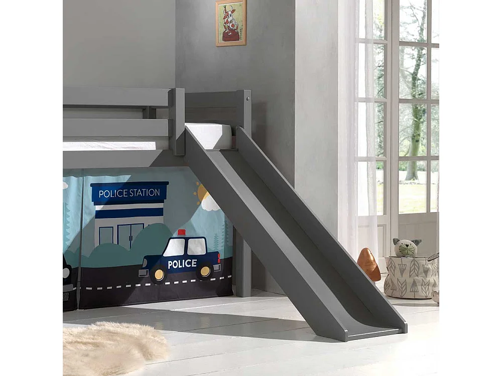 Kinder Halbhochbett inklusive Rutsche Vorhang mit Polizei Motiv