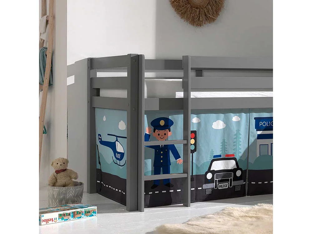 Kinder Halbhochbett inklusive Rutsche Vorhang mit Polizei Motiv