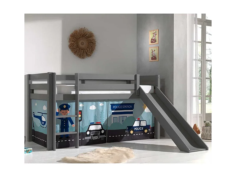 Kinder Halbhochbett inklusive Rutsche Vorhang mit Polizei Motiv