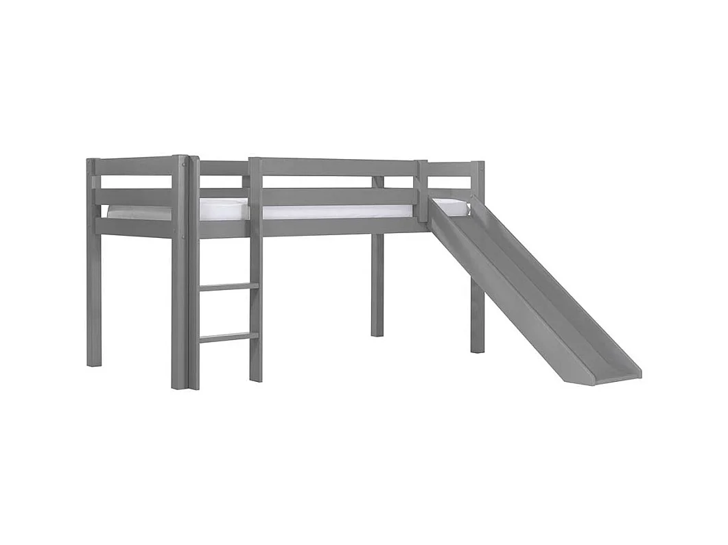 Graues Kinderhochbett mit Rutsche Kiefer Massivholz