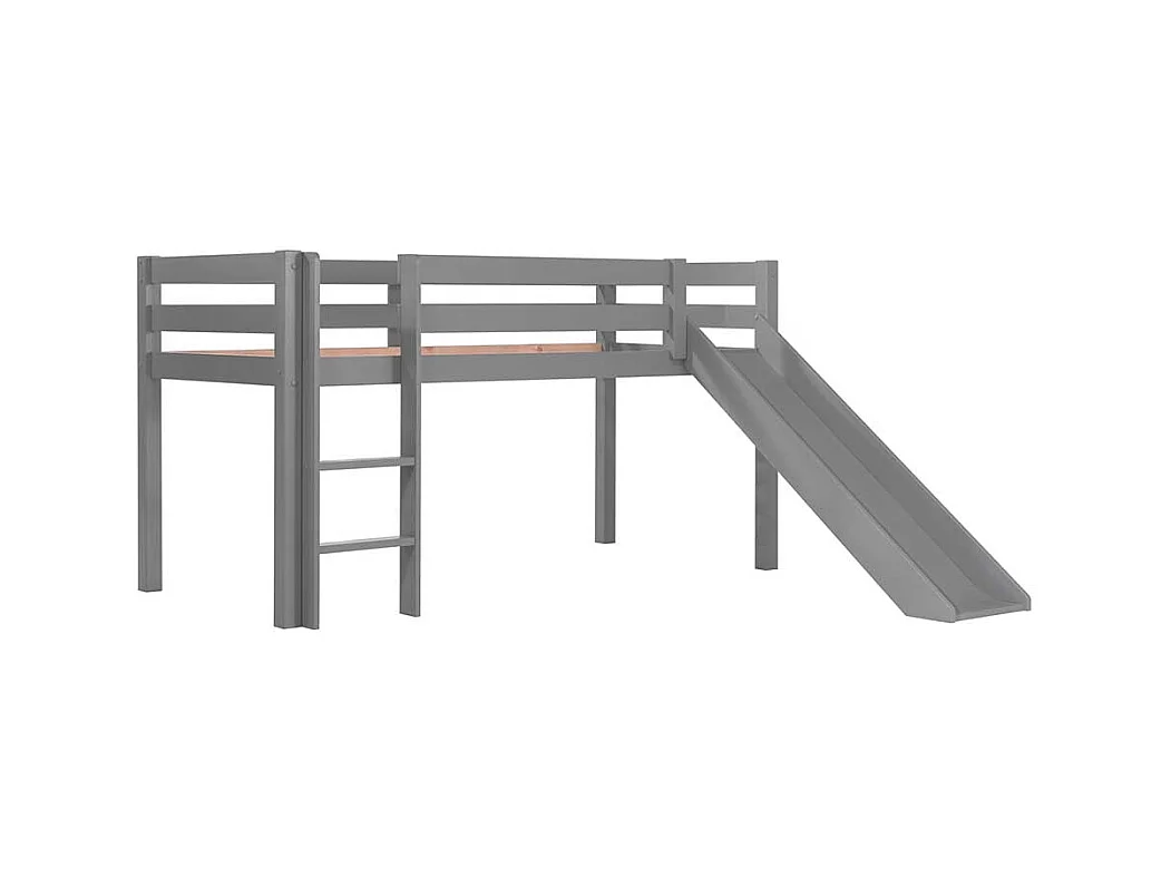 Graues Kinderhochbett mit Rutsche Kiefer Massivholz