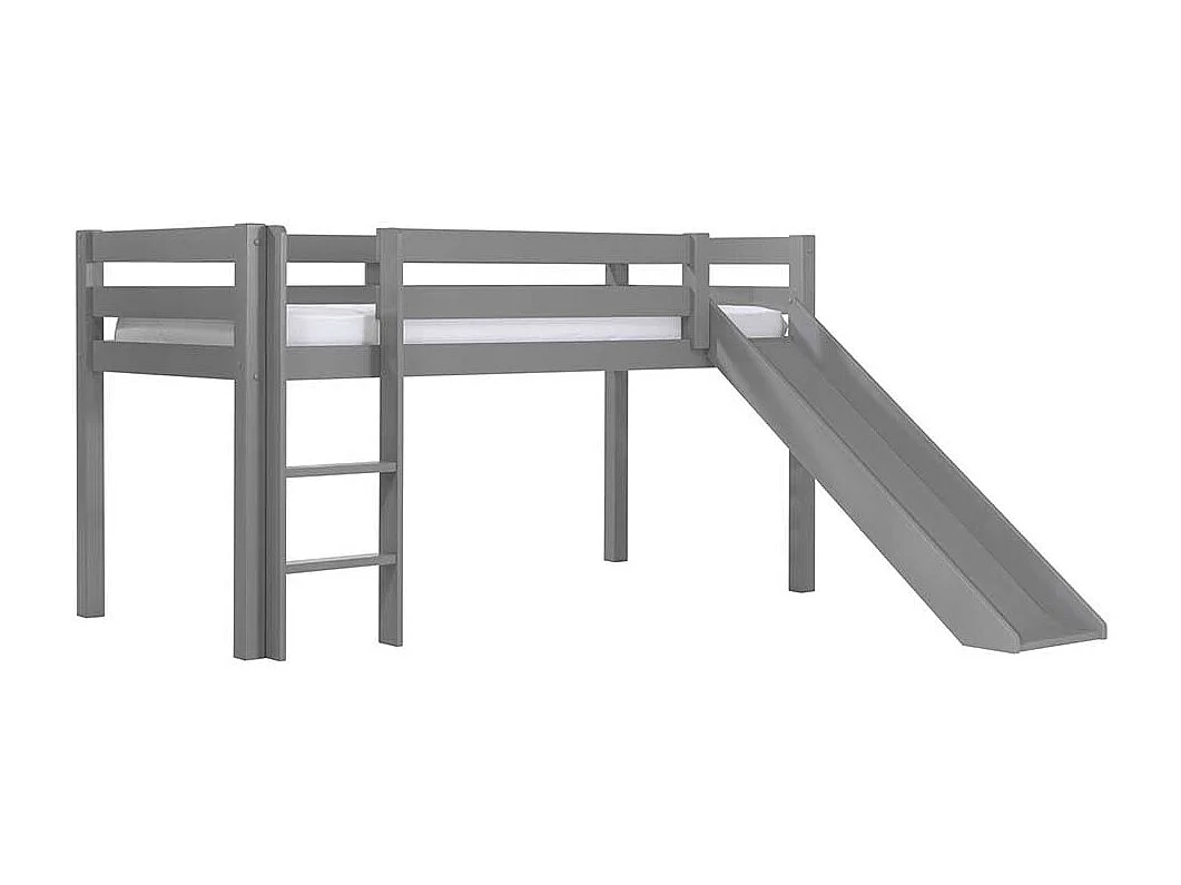 Graues Kinderhochbett mit Rutsche Kiefer Massivholz