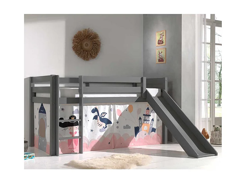 Kinder Halbhochbett in Grau Prinzessin Motiv