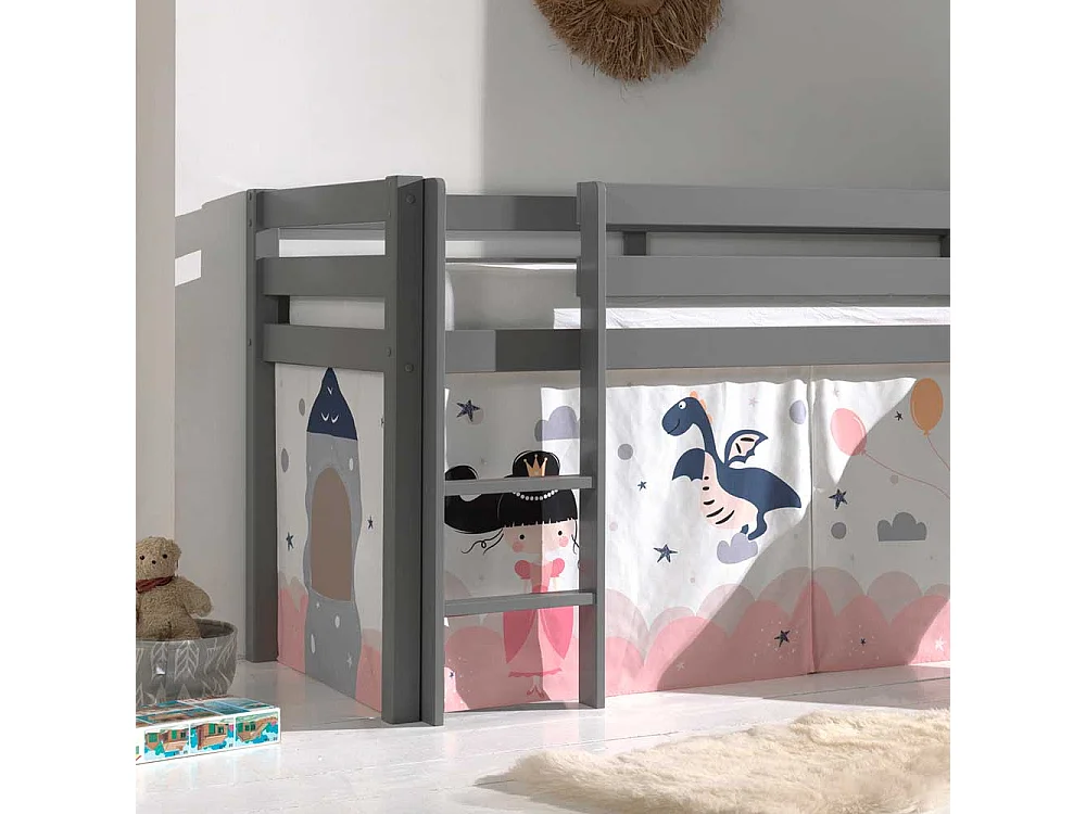Kinder Halbhochbett in Grau Prinzessin Motiv