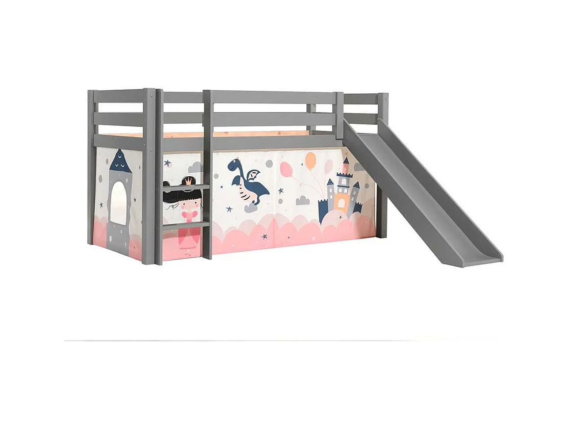 Kinder Halbhochbett in Grau Prinzessin Motiv