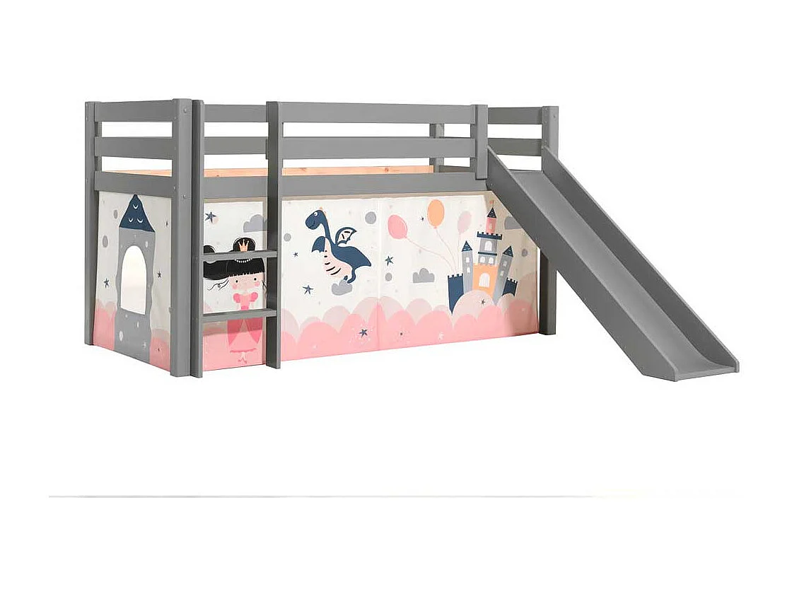 Kinder Halbhochbett in Grau Prinzessin Motiv