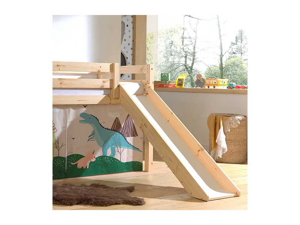 Halbhochbett Kinder mit Rutsche Vorhang Set Dino
