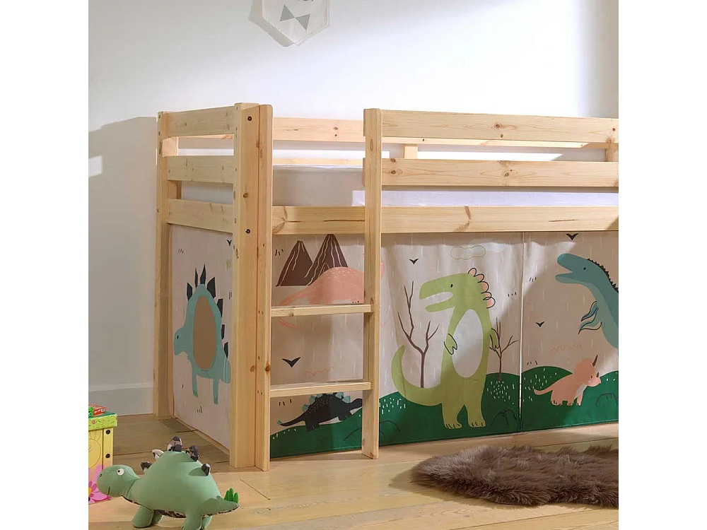 Halbhochbett Kinder mit Rutsche Vorhang Set Dino