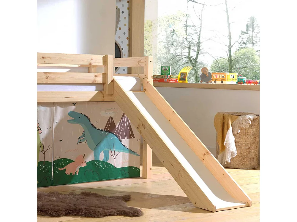 Halbhochbett Kinder mit Rutsche Vorhang Set Dino