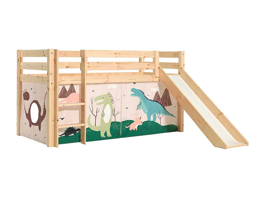 Halbhochbett Kinder mit Rutsche Vorhang Set Dino
