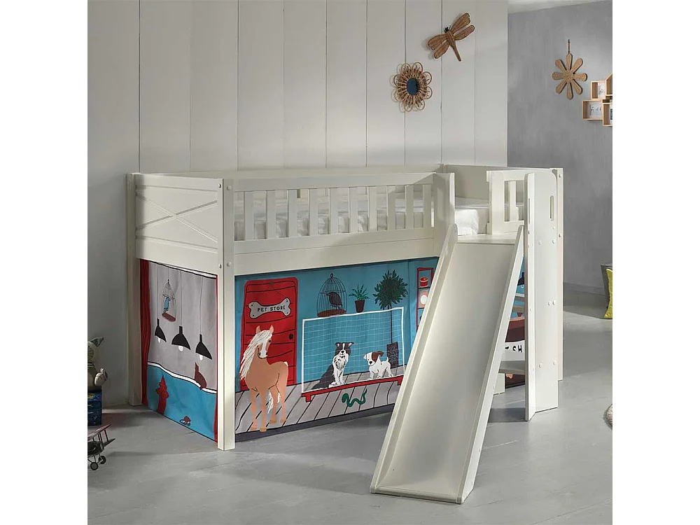 Hochbett Kind aus Kiefer Massivholz Tier Motiven