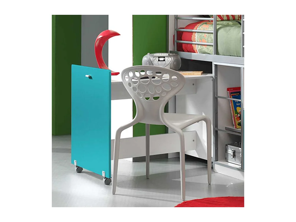 Hochbett mit ausziehbarem Schreibtisch Weiß-Türkis