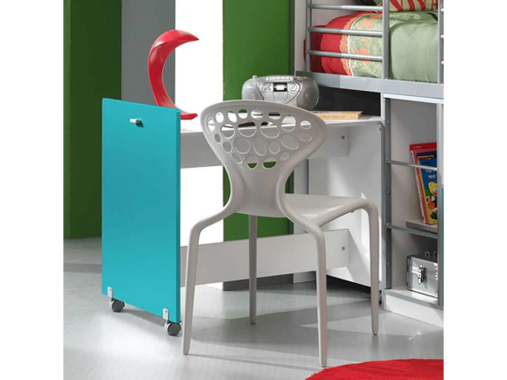 Hochbett mit ausziehbarem Schreibtisch Weiß-Türkis