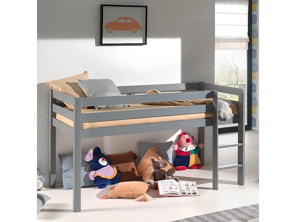 Hochbett in Grau Leiter