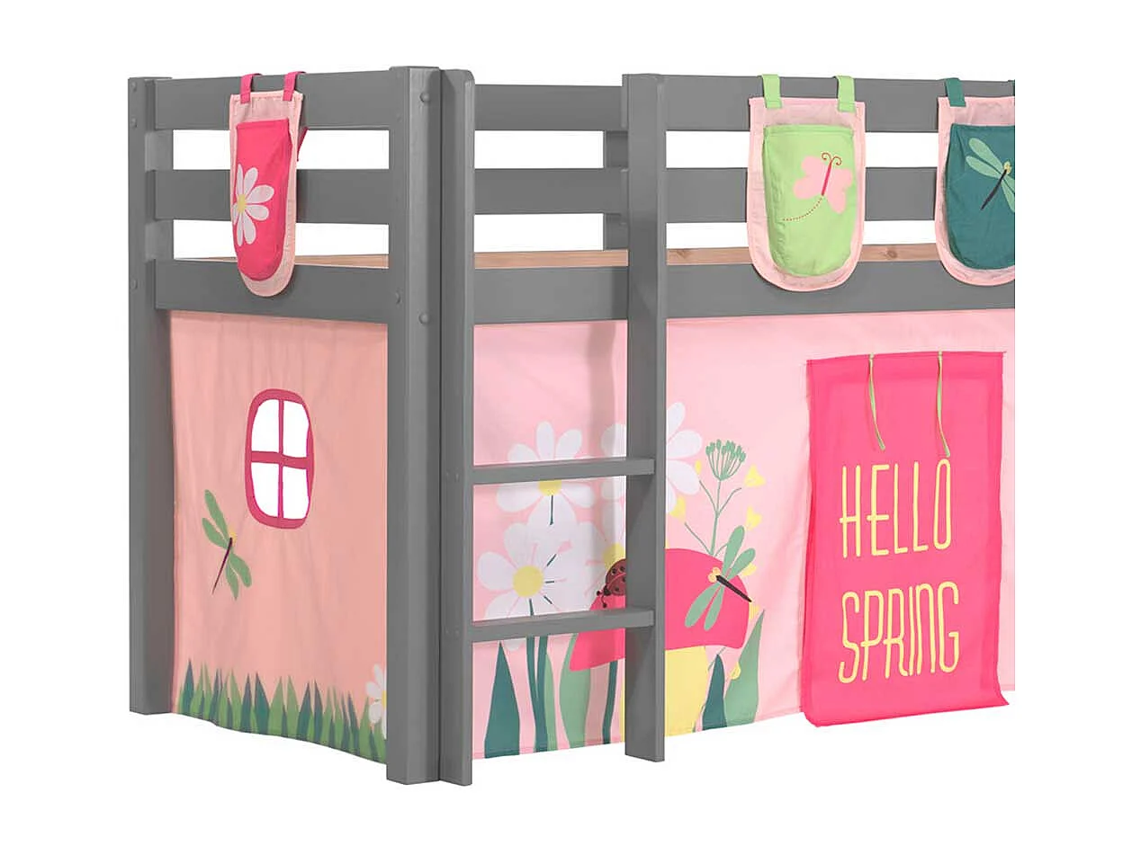 Halbhochbett mit Rutsche und Vorhang Blumen Motiv