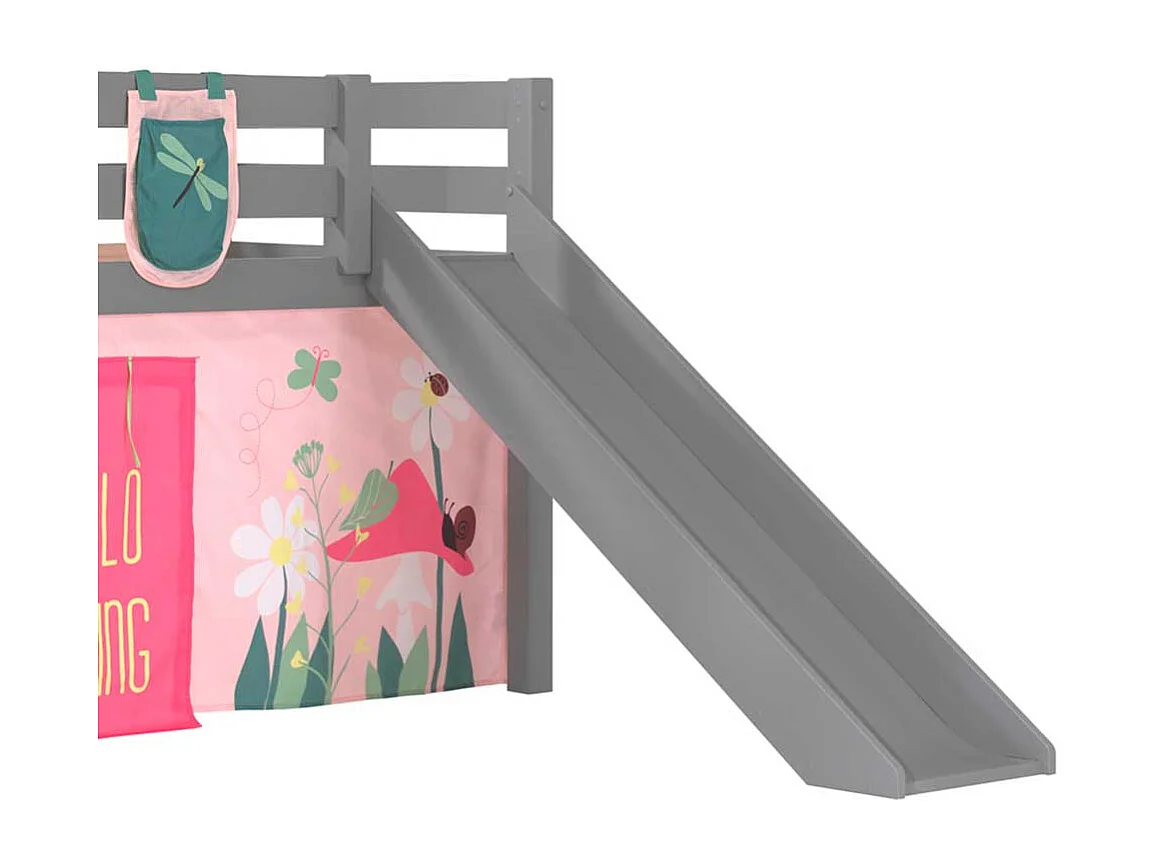 Halbhochbett mit Rutsche und Vorhang Blumen Motiv