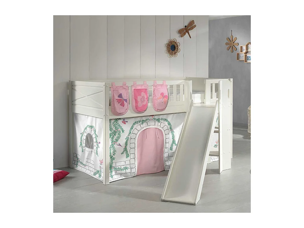 Kinderspielbett aus Kiefer Massivholz Vorhang Set