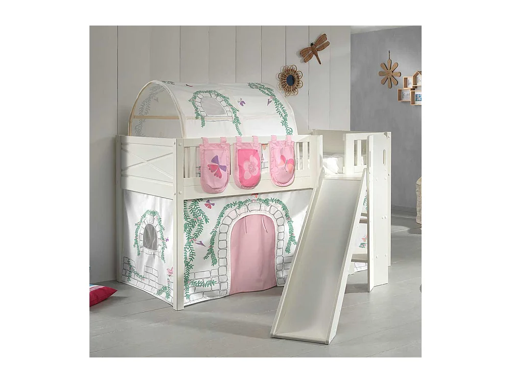 Kinderspielbett aus Kiefer Massivholz Vorhang Set