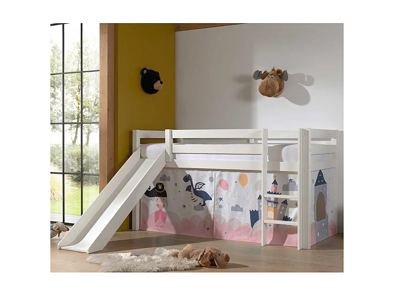 Kinder Spielbett in Weiß Vorhang mit Prinzessin Motiv