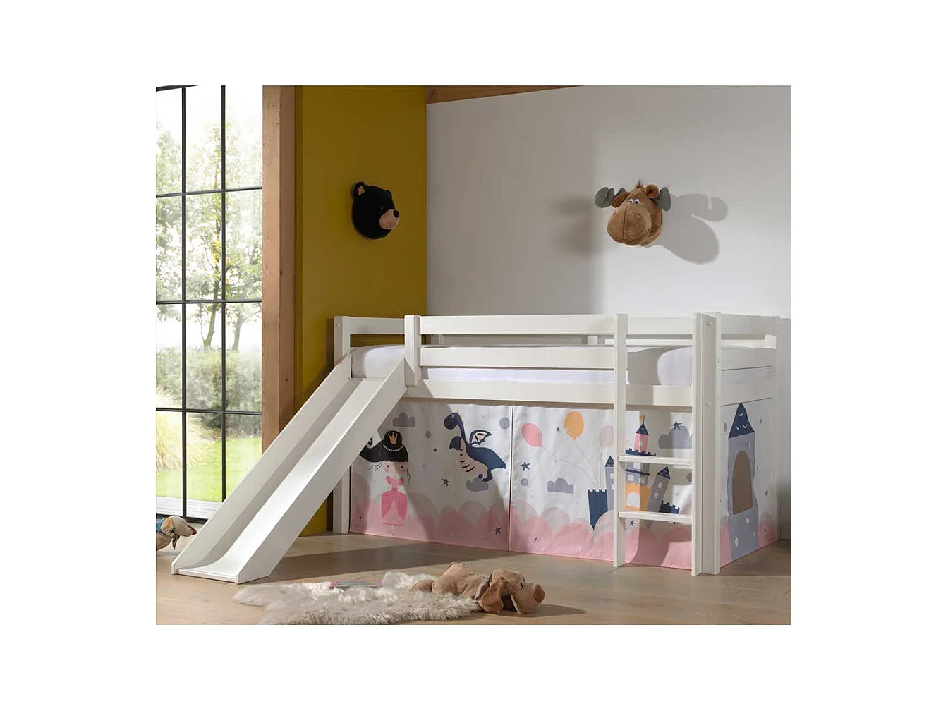 Kinder Spielbett in Weiß Vorhang mit Prinzessin Motiv