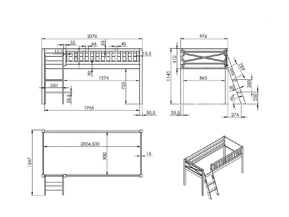 Prinzessinenbett aus Kiefer Massivholz Leiter