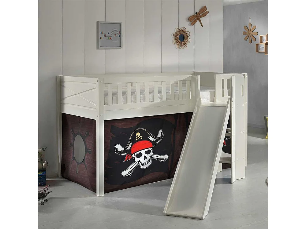 Spielbett Pirat aus Kiefer Massivholz Leiter und Rutsche