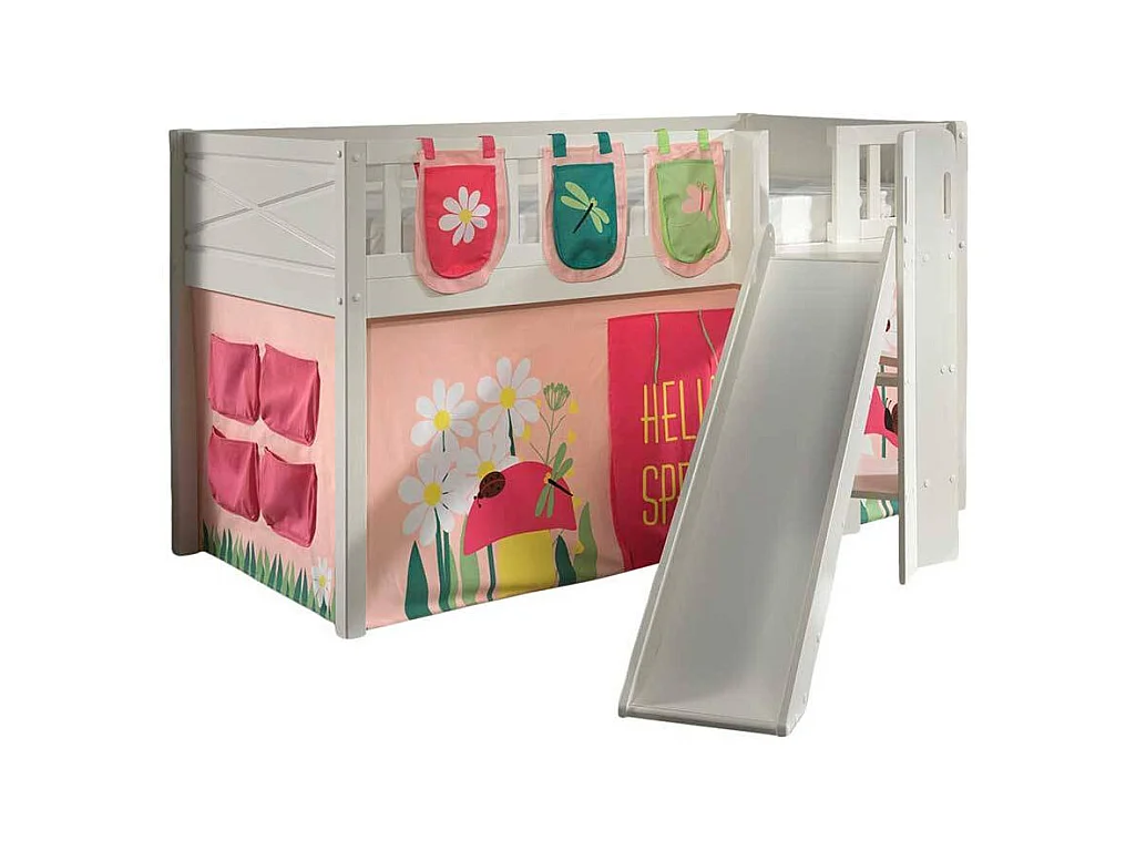 Kinder Halbhochbett mit Blumen Motiv Leiter