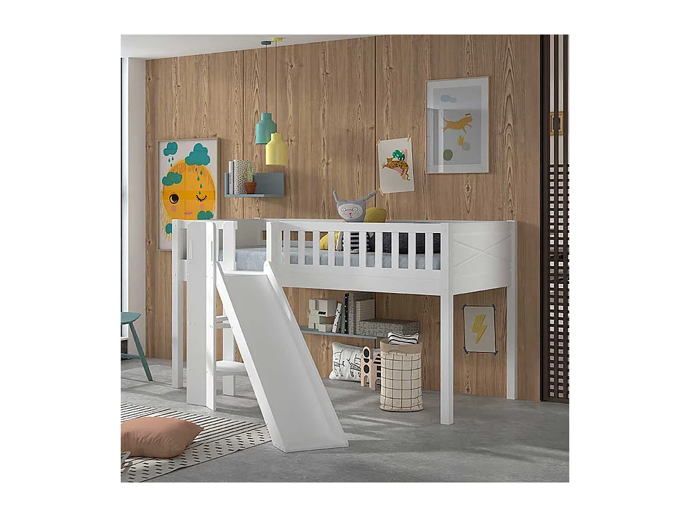 Hochbett Kind aus Kiefer Massivholz Rutsche