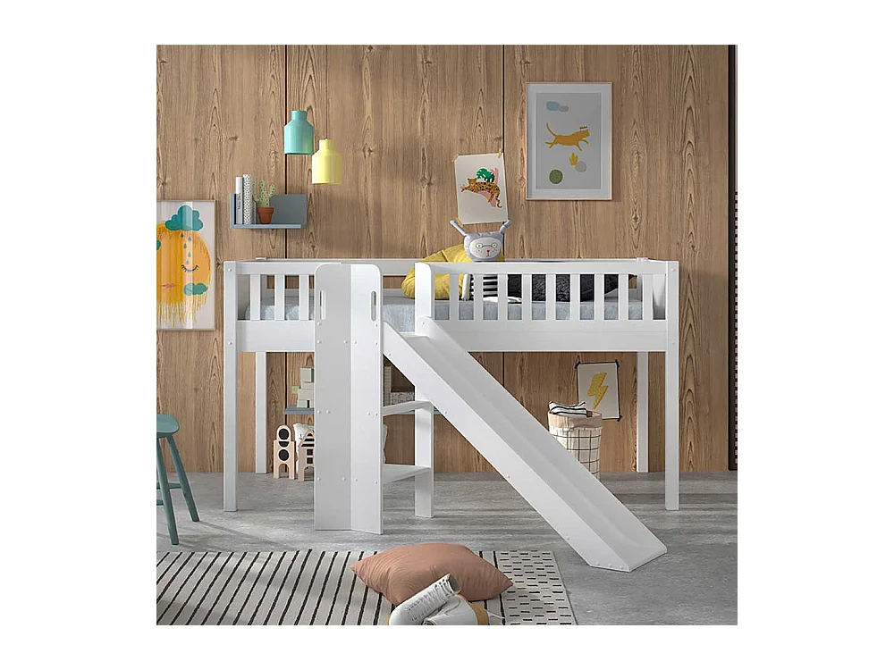 Hochbett Kind aus Kiefer Massivholz Rutsche