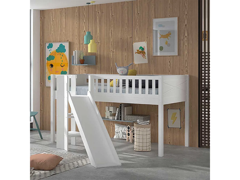 Hochbett Kind aus Kiefer Massivholz Rutsche