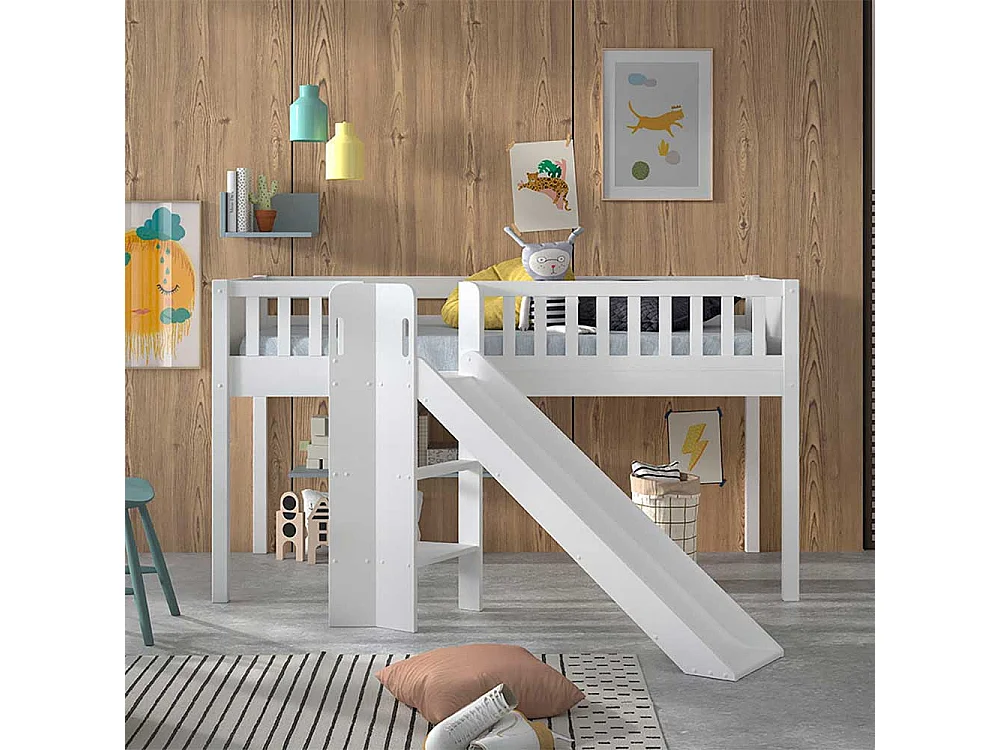 Hochbett Kind aus Kiefer Massivholz Rutsche