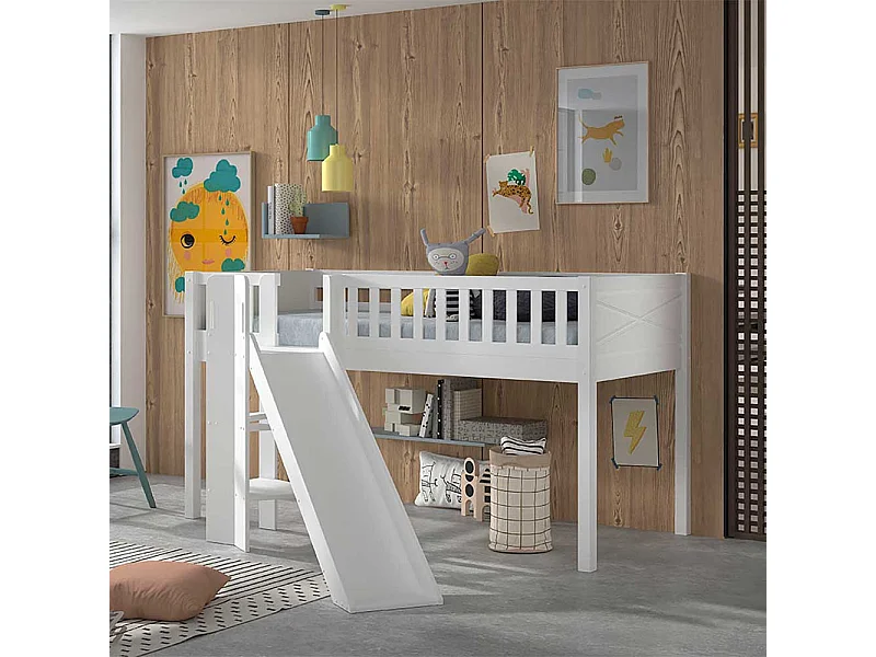 Hochbett Kind aus Kiefer Massivholz Rutsche