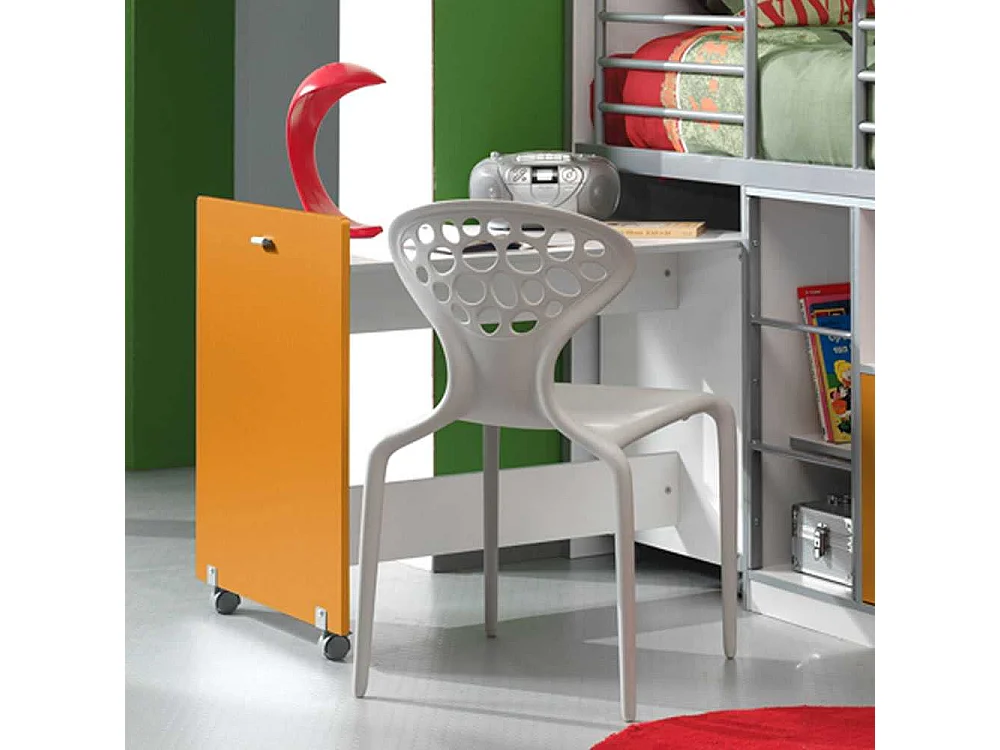 Kinder-Hochbett in Weiß-Gelb ausziehbarer Schreibtisch