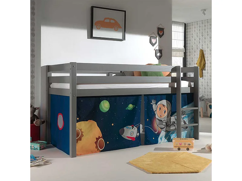 Jungen Hochbett in Grau und Blau Leiter