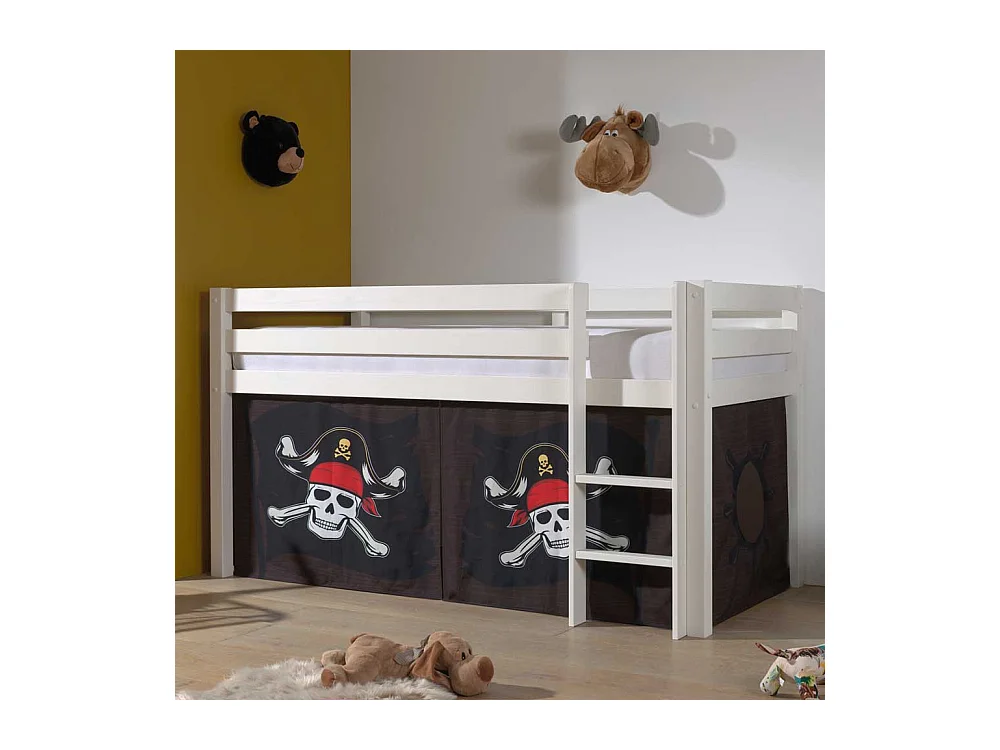 Piraten Halbhochbett aus Kiefer Massivholz weiß lackiert