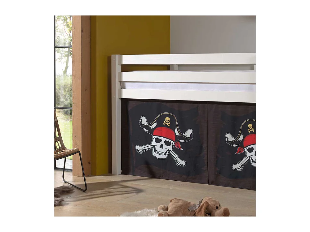 Piraten Halbhochbett aus Kiefer Massivholz weiß lackiert