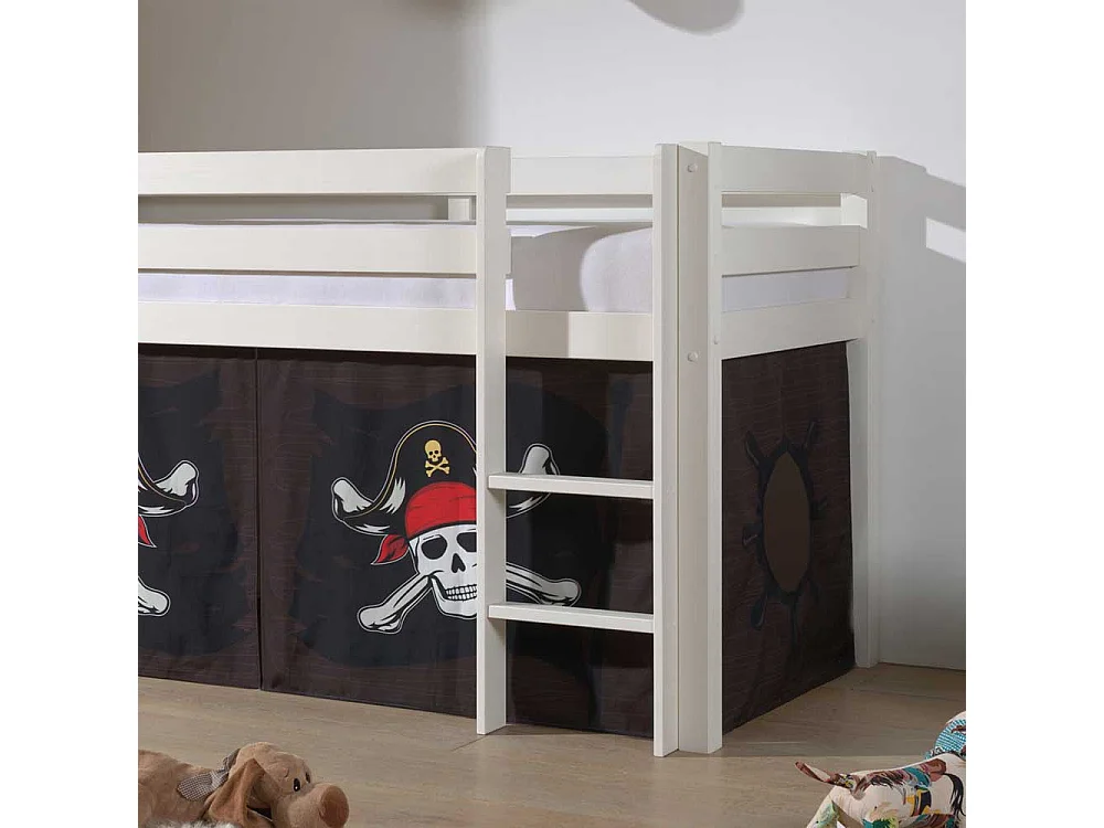 Piraten Halbhochbett aus Kiefer Massivholz weiß lackiert