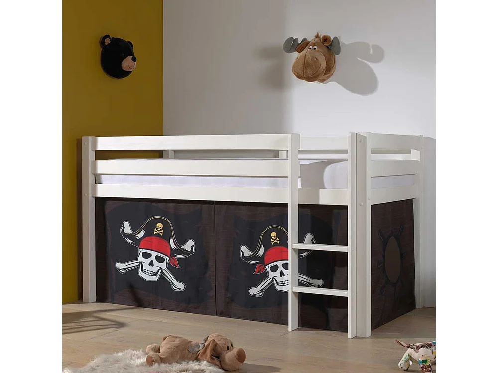 Piraten Halbhochbett aus Kiefer Massivholz weiß lackiert