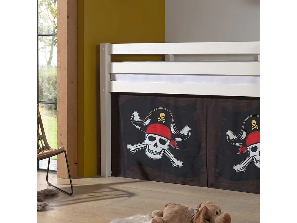 Piraten Halbhochbett aus Kiefer Massivholz weiß lackiert