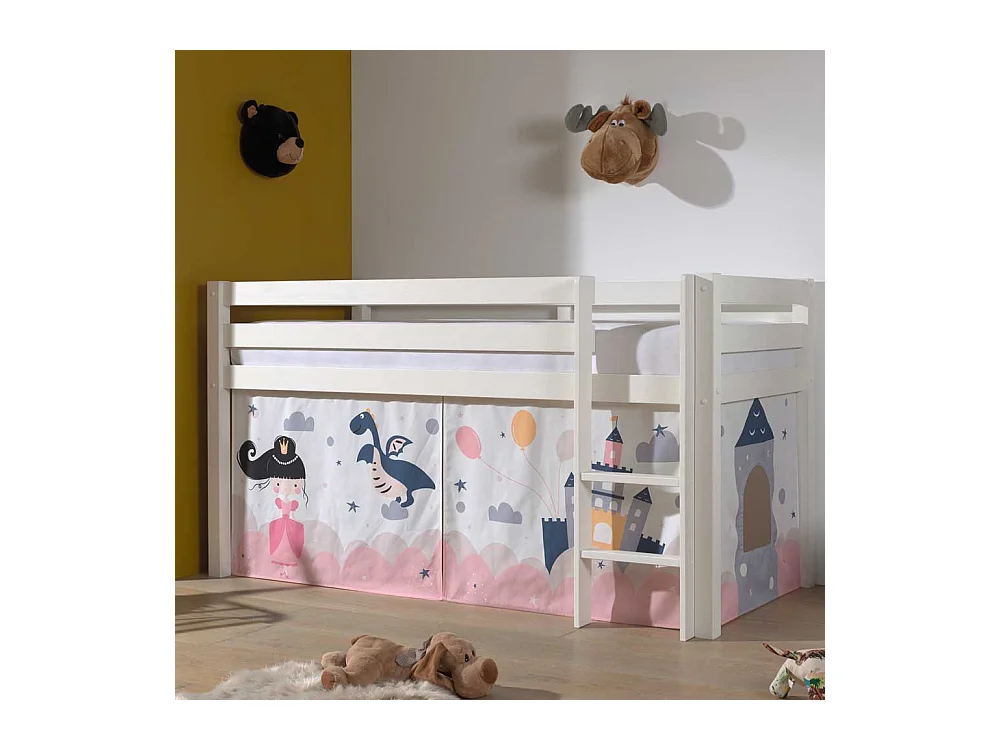 Mädchen Hochbett in Weiß und Pastell Prinzessin Motiv