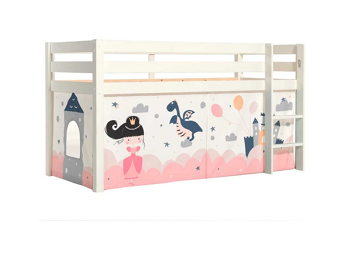 Mädchen Hochbett in Weiß und Pastell Prinzessin Motiv